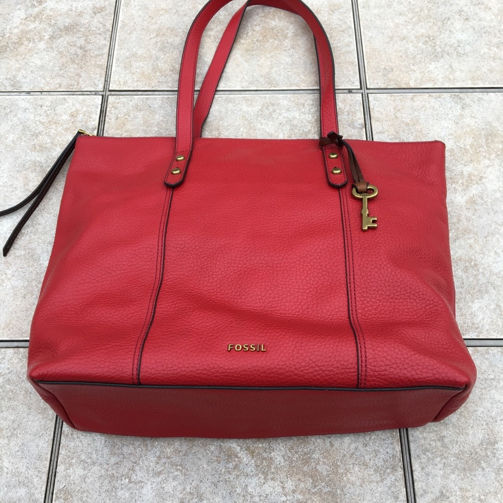 Fossil Jenna red leather tote bag